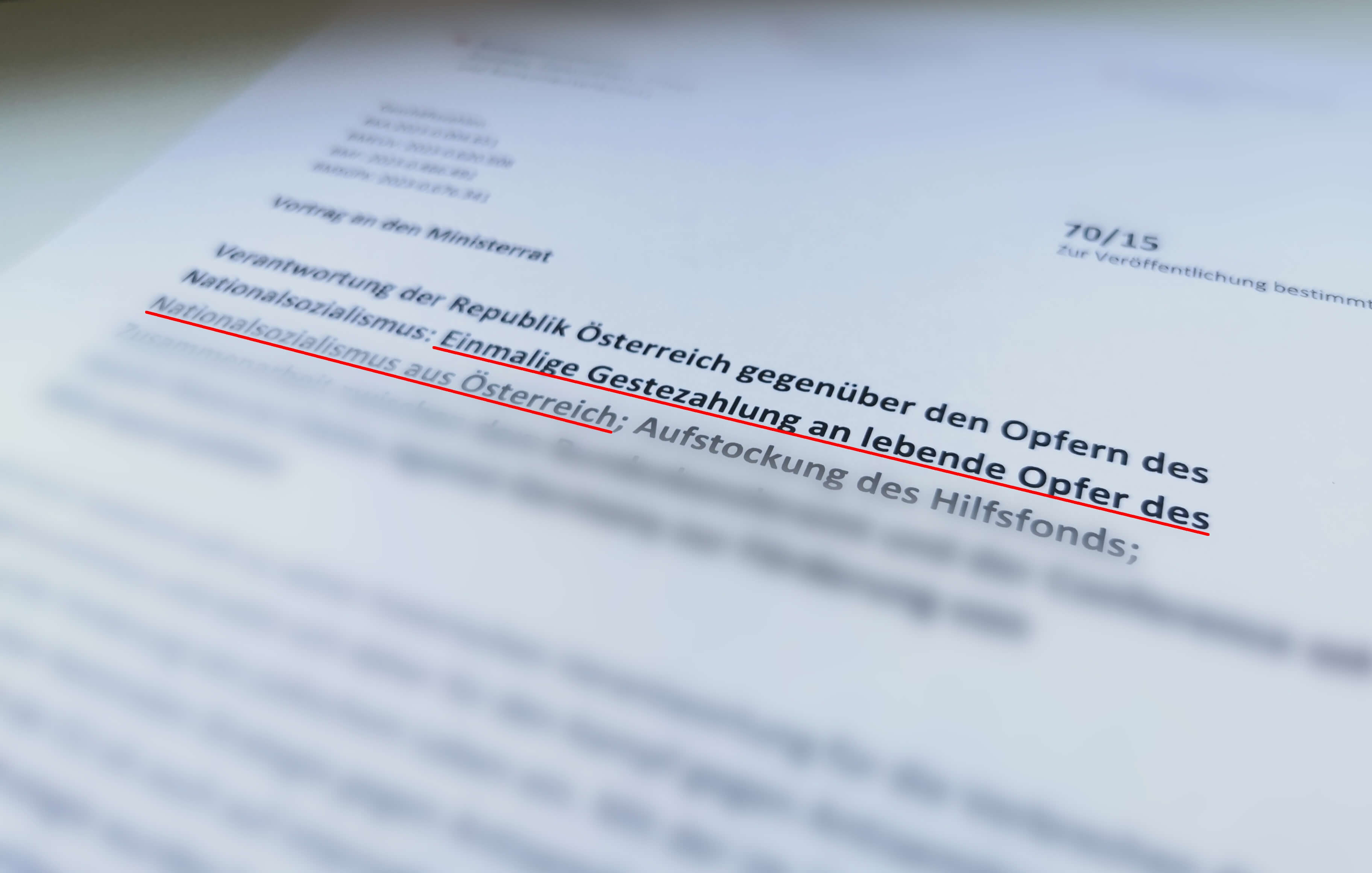 Photo of the first page of the Council of Ministers decision MRV 70/15